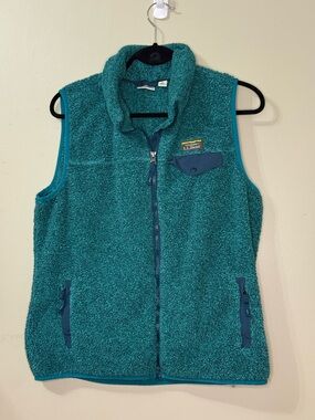 L.L. Bean Kids' Teal Sherpa Fleece Vest with Navy Trim